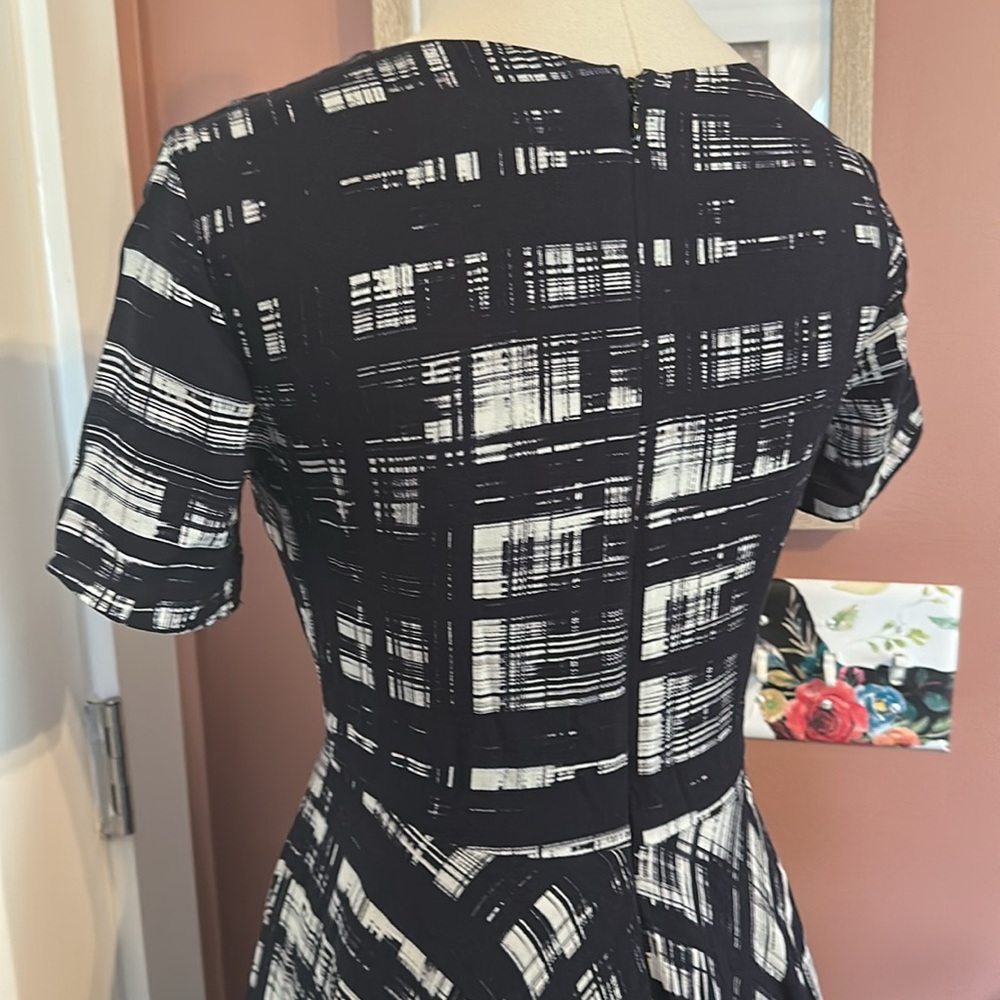 Anthropologie Corey Lynn Calter paint strokes pattern 2 black white lined dress - Picture 11 of 15